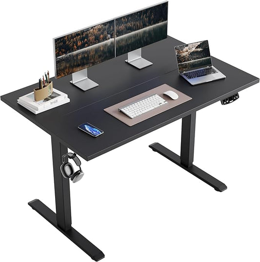 Height Adjustable Electric Standing Desk, 48 x 24 Inches Stand Up Desk, Ergonomic Raising Computer Table with Memory Preset Button, Two-Piece Desktop, Black