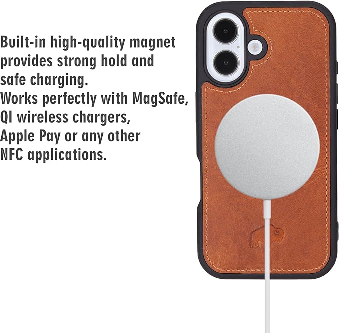 BLACKBROOK Leather Wallet Case for iPhone 16 Plus, Carter Premium Leather Magnetic 2-in-1 Wallet Set, Ready for MagSafe, RFID Protection, 4 Card Slots & ID Pocket, Compatible with iPhone 16 Plus