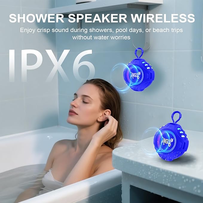 Wireless Bluetooth Speaker, Blue Tooth Portable Speaker with IPX6 Waterproof, 2500mAh Battery, TWS Pairing, RGB Light, Built in Mic, Support TF Card, USB, Unisex Gifts for Bathroom Party Home - Blue