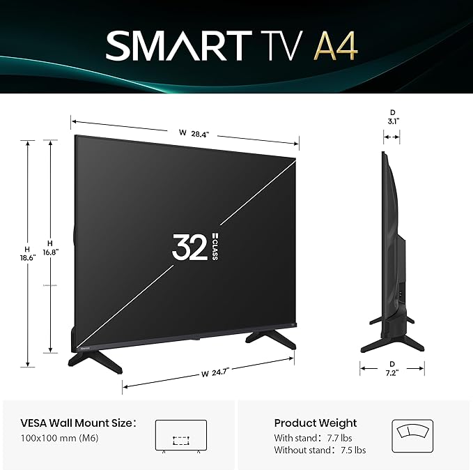 Hisense 32-Inch Class A4 Series HD Smart Fire TV (32A4HNF) - Full Array LED, HDR10, DTS Virtual: X, Slim Bezel Design, Alexa Built-in