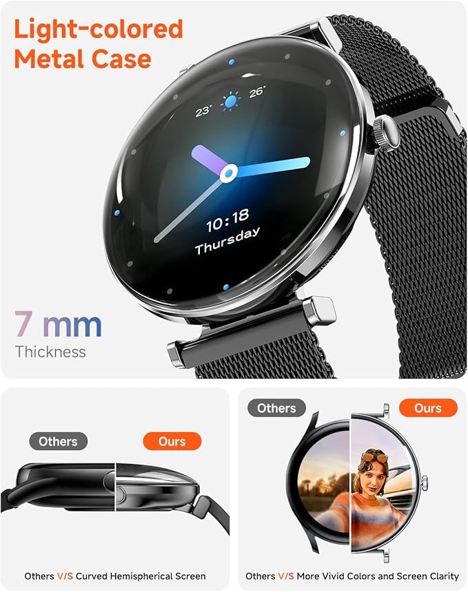 Smart Watches for Women Men[Calls/2 Bands/Metal Thin Body] for Android iPhone Samsung Compatible,1.43" Micro-Spherical AMOLED Screen,IP68 Waterproof Sports Watch (Black Steel)