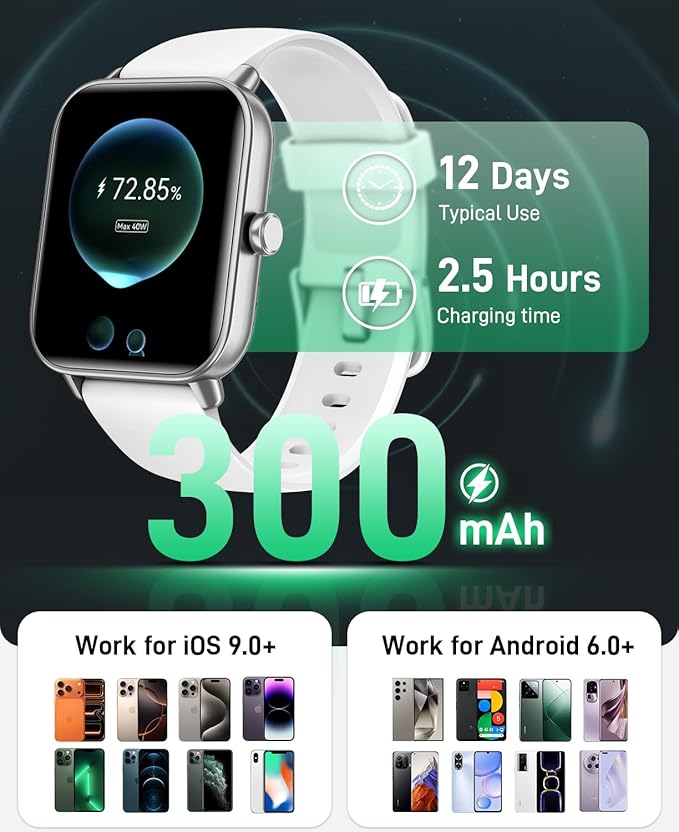 Smart Watch for Android Phones/iPhones, 1.85" HD Smart Watches for Women/Men with Heart Rate/SpO2/Sleep Monitor, 3ATM Waterproof Fitness Tracker Watch with 120 Sport Modes, Health Tracker, Gift