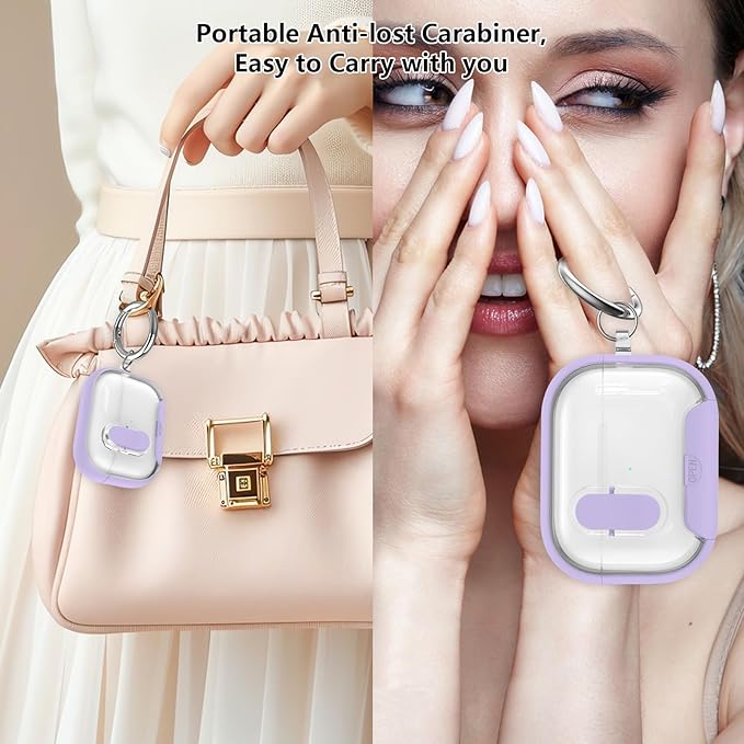 for Airpods Pro 3 Case Clear,Secure Lock for Airpods pro 3rd Generation Case Cover with Phone Stand and Magsafe Function,Auto Pop-up,Hybrid Protection with Carabiner&Cleaning Pen-Purple