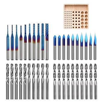 LUNYEE 40Pcs End Mills CNC Router Bits, 1/8" Shank Milling Bit Storage Tray
