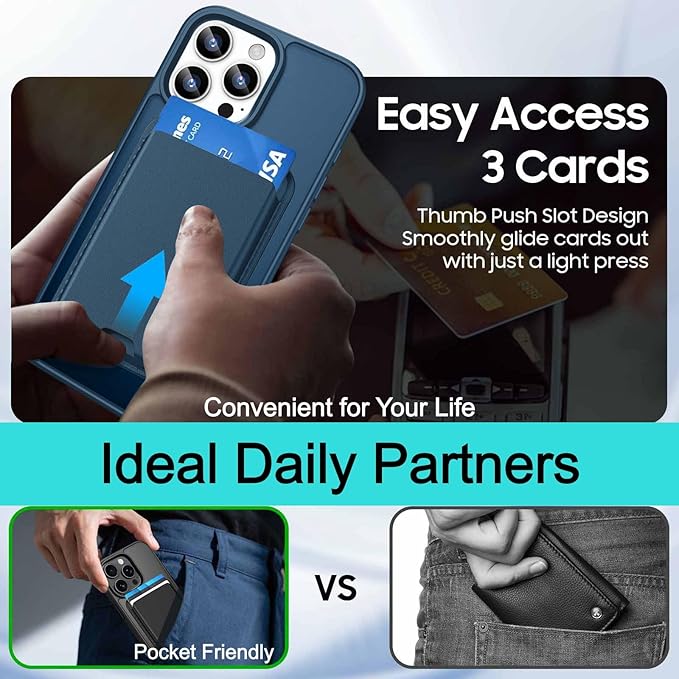 Magnetic for iPhone 14 Pro Max Case with Card Holder, Compatible with MagSafe, Slim Shockproof Phone Cover with Detachable Wallet, Built-in Magnet Ring, Deep Blue
