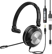 Voistek USB Headset with Microphone for PC/Laptop, One Ear Computer Headphones with Noise Cancelling Mic, 3.5mm+USB in-Line Mute, Volume Control for Work Home Office Online Class Skype Zoom - Image 1