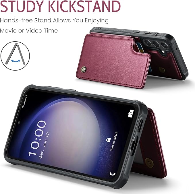 Bemal for Samsung Galaxy S23 FE Wallet Case with Card Holder, RFID Blocking, Shockproof Leather Kickstand for Men and Women, Durable Protective Phone Cover for 6.4", Wine Red