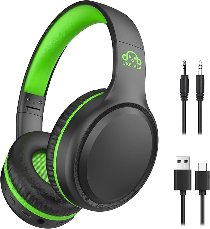 U2B Active Noise Canceling Wired & Wireless Bluetooth 6.0 Headphones with Microphone, Foldable Lightweight Head Phones with Volume Control‌ for Kids Adult School Black Green