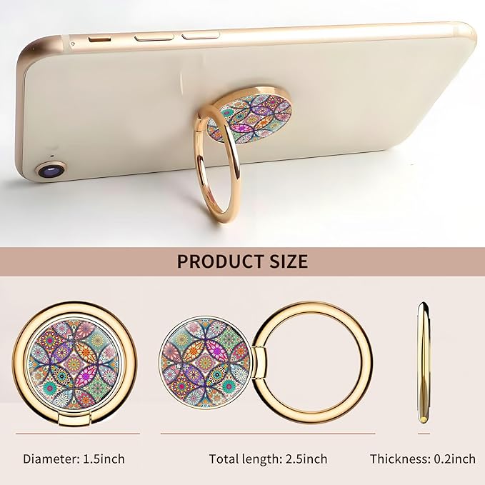 Cell Phone Ring Holder, Cute Metal Phone Grip Stand Finger Ring Kickstand, Flexible 360°Rotation Phone Tablet Case Accessories Compatible with Most Phones Luxury Mandala Pattern