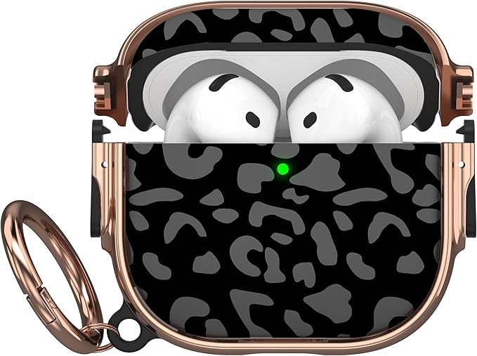 Maxjoy for AirPods 4 Case with Lock, Cute AirPods 4 Case Lock Protective Hard AirPod 4 Generation Cover for Women Men with Keychain Clip for AirPod 4th Generation Cover 2024, Grey Leopard