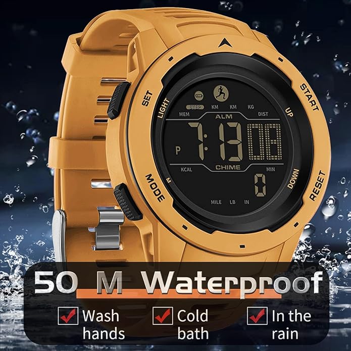 findtime Men's Digital Watch Waterproof Pedometer Watches Sport Watch Step Counter Calorie Military Watch with Stopwatch Alarm LED Backlight Countdown