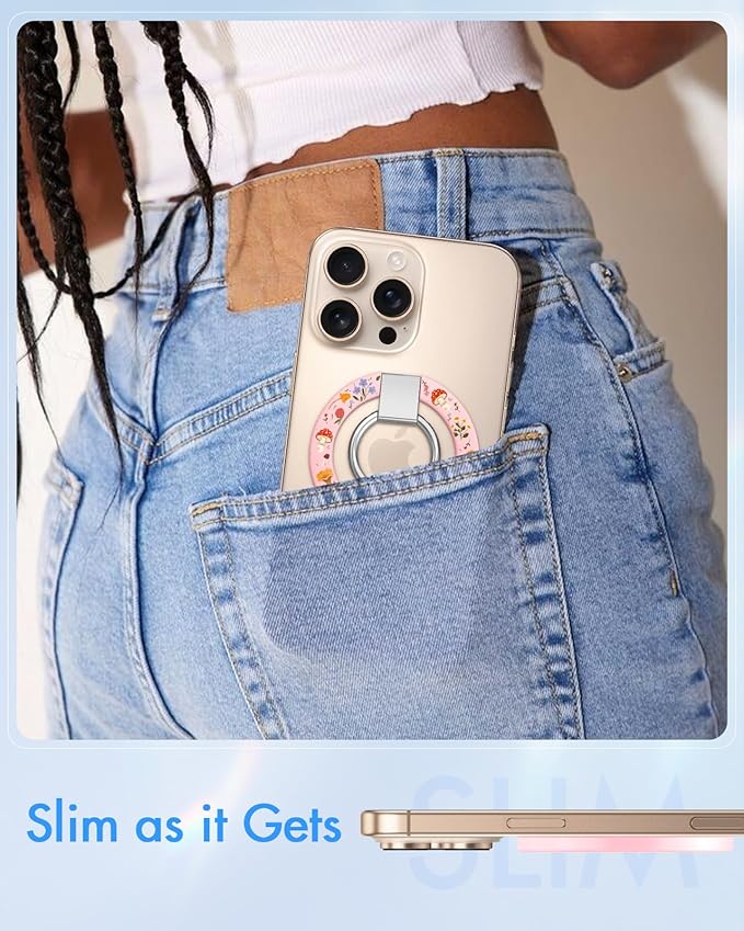 Toycamp Phone Grip Ring Holder Compatible with MagSafe - Magnetic Phone Grip Stand Women Cute Painting Removable Rotatable Magnet Accessories for iPhone 17 Pro Max/16/15/14/13/12 Series, Mushroom