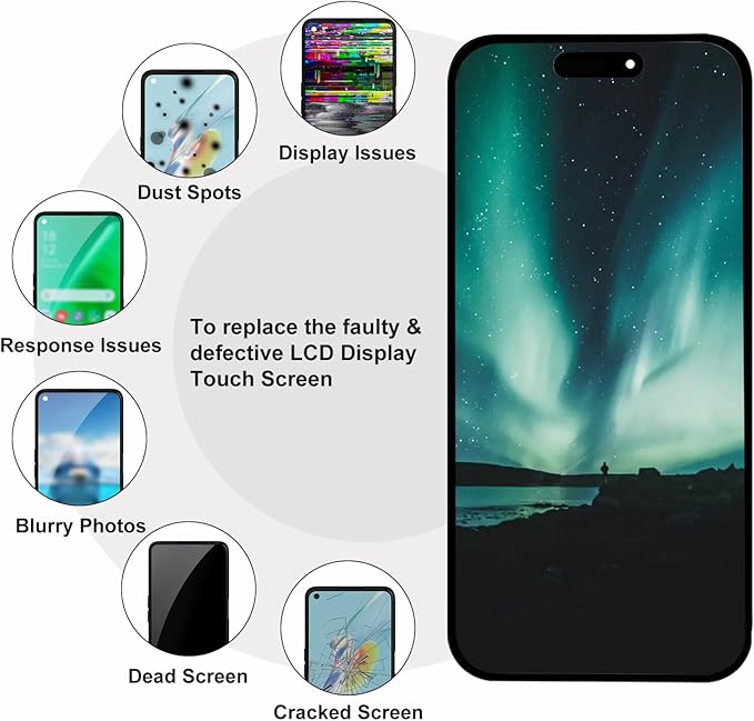 Replacement Screen for iPhone 14 Pro LCD Retina Fully HD Display Digitizer with Fully Repair Tool Kits, Screen Protector, Waterproof Tape