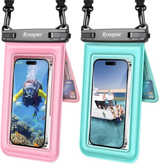[Up to 8.5''] Floating Waterproof Phone Pouch 2 Pack, IPX8 Double Space Waterproof Phone Case with Lanyard for iPhone 17 16 15 Pro Max, Galaxy S26 Ultra, Cellphone Dry Bag Beach Cruise Ship Essentials
