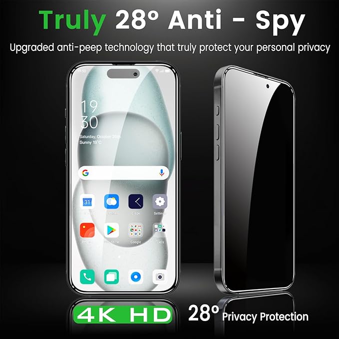 4 Pack Privacy Screen Protector for iPhone 15 Plus 6.7 Inch with 4 Pack Camera Lens Protector, Anti Spy Tempered Glass Film, Anti-Scratch, Touch Sensitive, Case Friendly