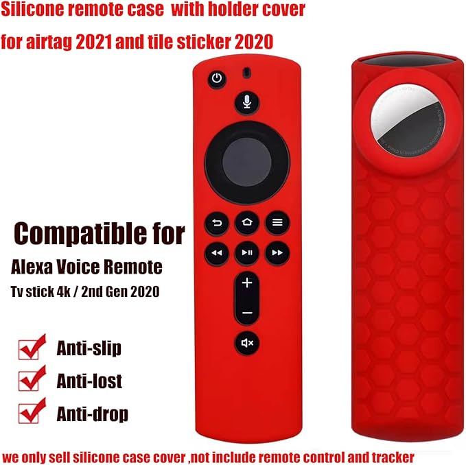 TV Stick 4K Remote Cover with Holder, 2 in 1 Silicone Remote Case Combo, Compatible for Tags and Tile Sticker 2020 and TV (3rd Gen)/ All-New 2nd Gen Remote Control, Red