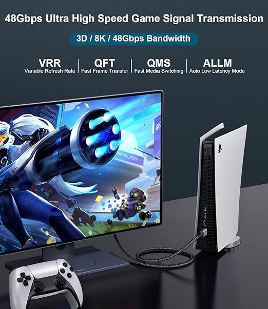 Certified 10K 8K HDMI 2.1 Cable 20 FT, 48Gbps Ultra High Speed HDMI® Cord Ethernet CEC 4K 240Hz 165Hz 144Hz 120Hz 8K 60Hz eARC Netflix HDCP2.3 HDR10+ PC Laptop RTX5090 TV Monitor Projector X-box PS5