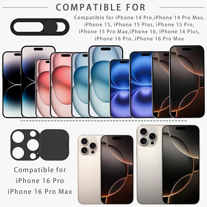 Privacy Cover Compatible for iPhone 16 Pro/iPhone 16 Pro Max with Front Camera Cover,Protect Privacy and Security But Not Affect Facial Recognition（2Pack）