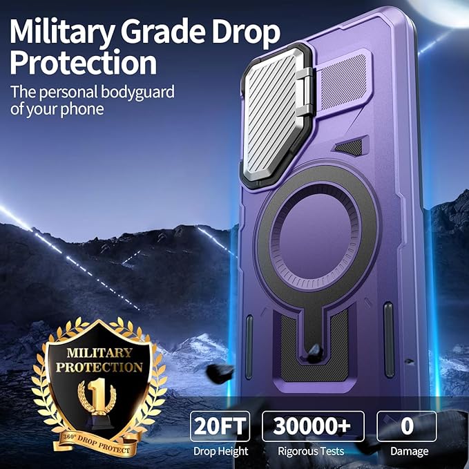 Camera Stand Case for Galaxy S24/S25, [Compatible with MagSafe][Lens Cover] 2024 Version Military Grade Protective Soft Case for Samsung Galaxy S24/S25 6.2" Men Women, Purple