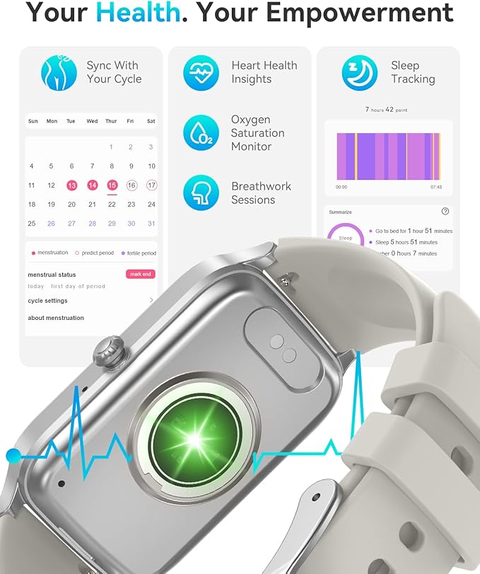 Fitness Tracker for Women Men, Activity Smart Watch Compatible with Android iPhone, Step Counter with 110+ Sports, Sleep Monitor, Calorie Counter, IP68 Waterproof (Starlight, 1.57)