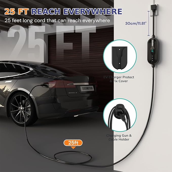 Level 2 Tesla Charger(Wireless WiFi APP), 240V, 32 Amp, NEMA 14-50 Plug, 25ft Cord - Portable/Home NACS Connector Electric Car(EV) Charger for Tesla - Compatible with Tesla Model X/Y/3/S
