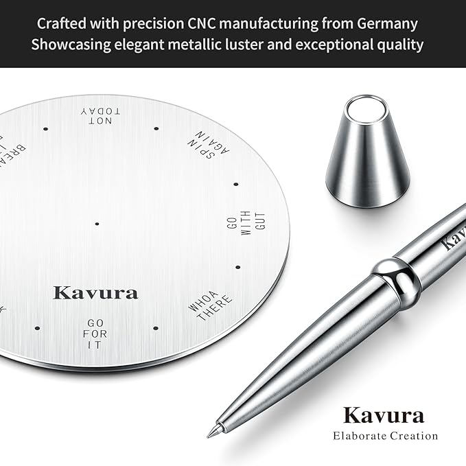 Spin Decision Pen – CNC-Machined 316L Stainless Steel Fidget Pen with Magnetic Stand | Smooth Writing Gel Ink | Stress Relief & Decision Maker |Office Desk Gift for Professionals