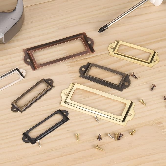 PATIKIL 83x32.5mm Metal Label Holders, 30 PCS Label Name Card Tag Frames with Screws for Office Library File Cabinets Shelves Wood Drawers Fabric Bins, Red Bronze