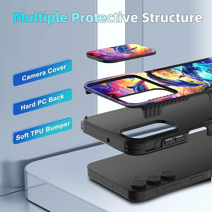 for Galaxy A15 5G Case Built in Slide Camera Lens Cover,Heavy Duty Shockproof Protection Dual Layer Case for Samsung Galaxy A15 5G 6.5 inch 2024,Dolphins and Butterflies