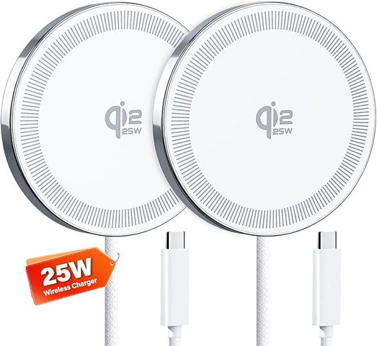 25W Qi2.2 Magnetic Wireless Charger, Fast Charging Pad for iPhone 17/16/15/14/13/12 Series & AirPods, Strong Magnet, Thin & Portable for Travel Home Office (White, 2Pack)