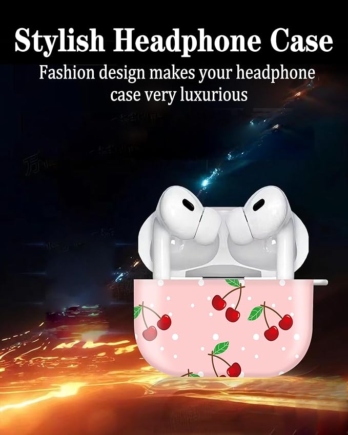 Compatible with Airpod pro 2nd/1st Generation Case Cover with Gold Round Keychain Cute Pattern Hard & Anti Slip Cover for Men Women & Girls (Cute Cherry)