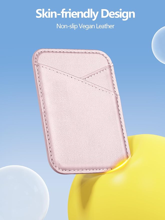 Miroddi for MagSafe Wallet, Strongest Magnetic Card Holder for iPhone 17/16/15/14/13/12 Series, Ultra-Thin Leather Magnetic Phone Wallet with 2 Card Slots, RFID Blocking, No More Falling, Pink