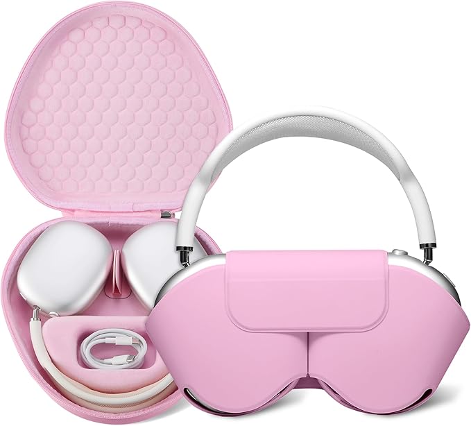 Maxjoy for AirPods Max Case [Shockproof & Dustproof] - Premium PU Leather & EVA Hybrid Hard Protective Cover, Travel Carrying Case with Storage for Apple AirPods Max Headphones (Pink)