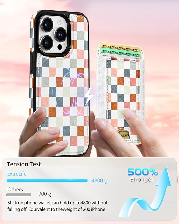 Shorogyt for iPhone 13 Pro Wallet Case - Fits 5 Cards, Compatible with Magsafe Detachable Magnetic Credit Card Holder Leather Cardholder Cute Phone Cover Women Girls for Apple 13Pro, Checkered