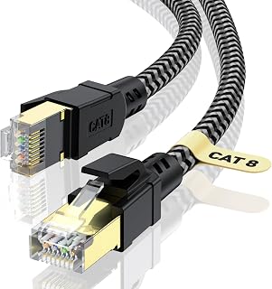 Cat 8 Ethernet Cable 50FT, High-Speed Braided Internet Cable Network Cord with Gold Plated RJ45 Connector 40Gbps 2000Mhz Heavy Duty LAN Cable Shielded Indoor - Image 1