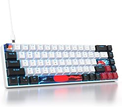 60 Percent Gaming Keyboard 68 Keys Mechanical Keyboard LED Backlit Compact Wired Keyboard with Red Switch for Windows PS4/5 Xbox Gamer(Black-White) - Image 1