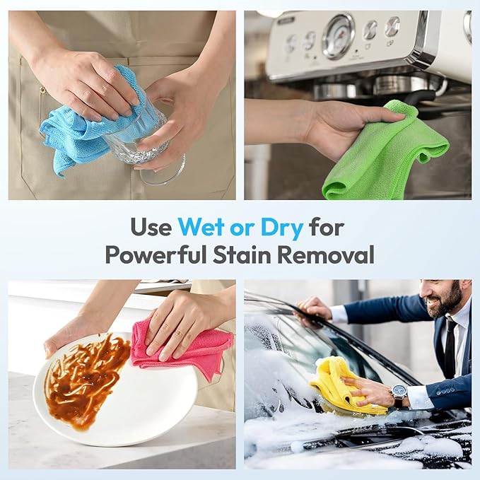 Microfiber Cleaning Cloths 12x12IN 24Pack Grey Lint Free Kitchen Cloths - Extra Thick, Streak-Free, Lint-Free, Fast Absorbent - Reusable Multi-Purpose Housekeeping Rags for Cars, Dishes, Floors, Tiles