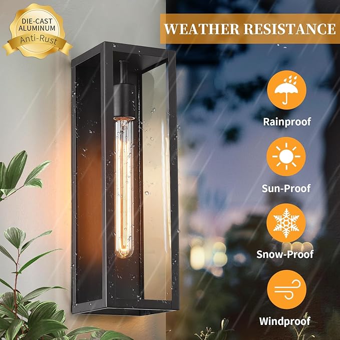16'' Large Exterior Wall Lights Sconces 2Pack, Waterproof Matte Black Exterior Lighting Fixtures Wall Mount, Front Porch Lights Outdoor Wall Sconces Coach Lights for Garage House