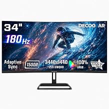 Deco Gear 34” Curved Gaming Monitor, 180Hz 3440×1440 Ultrawide UWQHD Screen for Laptop & PC, Adaptive Sync, R1500 VA Panel, HDR, 100% sRGB, Dual HDMI/DP, 21:9, VESA Mount, American Seller - Image 1