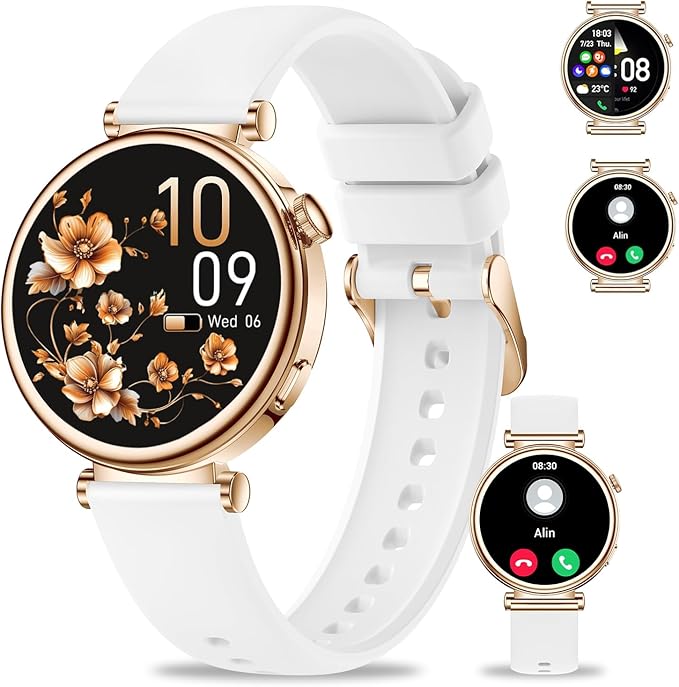 Smart Watch for Women（Answer/Make Call) 1.27" Round Smartwatch Compatible Android/iPhone Phone with AI Voice/ Fitness Tracker/Heart Rate/Sleep Monitor, 220+ DIY Dial & IP68 Waterproof, White/3 Bands