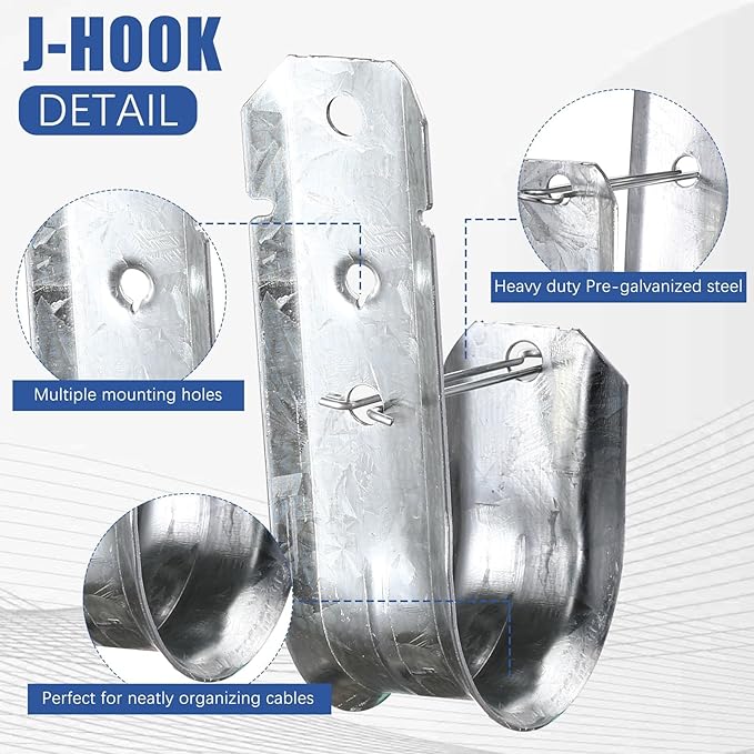 2-Inch 200 Pcs Cable Support, J Hooks Heavy Duty Galvanized Steel Cable Hook Wire Management J Hooks for Attaching Wall Mounting to Vertical Surfaces, Silver
