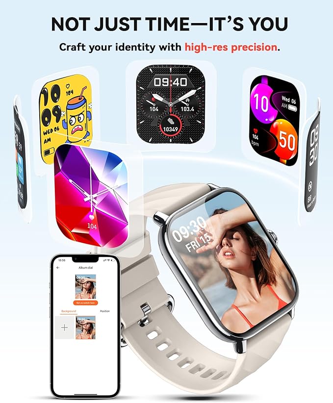 Smart Watches Fitness Tracker for Women Men with Step Counter, Sleep Calorie Monitor, Pedometer, IP68 Waterproof, Smartwatch with 120+ Sports for iPhone Android (Starlight)