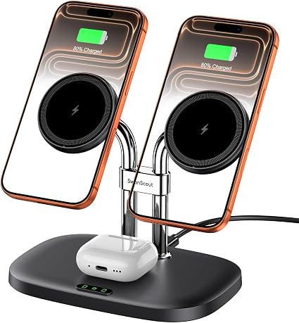 Dual Wireless Charger for iPhone 18 Pro Max/Duo, SwanScout 706M, Black