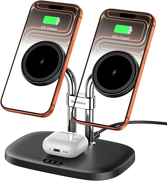 Dual Wireless Charger for iPhone 18 Pro Max/Duo, SwanScout 706M, Black
