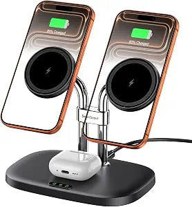 Dual Wireless Charger for iPhone 18 Pro Max/Duo, SwanScout 706M, Black