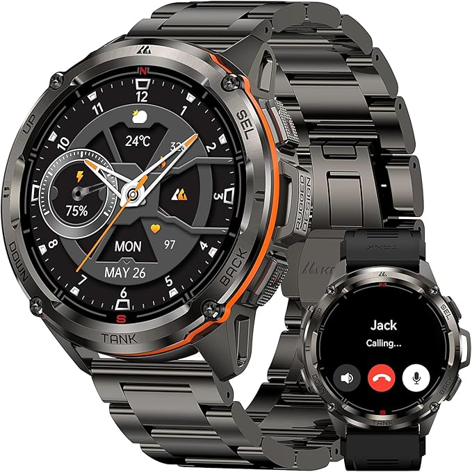 AMAZTIM GPS Smart Watch for Men, 6 Satellite Positioning, Compass, Stainless Steel Body, 50M Waterproof, 470mAh Extra-Large Battery, Answer/Make Call, 1.43" AMOLED Screen, Compatible for Android iOS