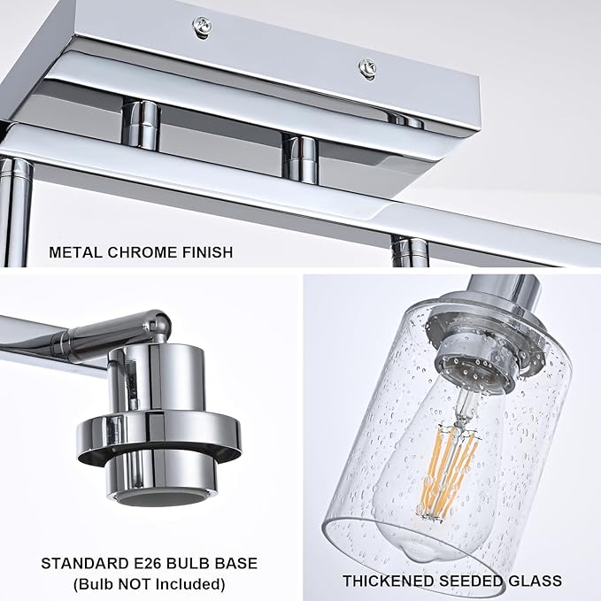 6-Light Track Lighting Kit Chrome Tracking Lights Fixture Ceiling Vanity Light with Seeded Glass Track Lighting Heads, Multi-Directional Rotating Spotlight Fixtures for Kitchen Accent Shop