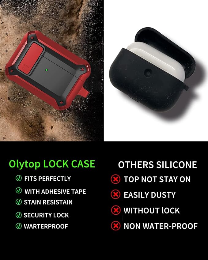 for Airpods Pro 2/1 Gen Case Cover with Lock (2019/2022/2023), Rugged Locking Case for Airpod Pro 2nd/1st Generation Shockproof Armor Protective Skin for Apple iPod Pro - Red/Black