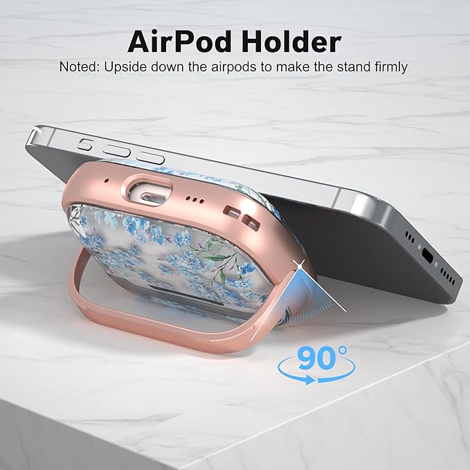 Maxjoy for AirPods Pro 2nd/1st Generation Case, Cute Flower AirPod Pro 2 Case with Safety Lock Hard iPod Pro Cover for Women Girly with Keychain for AirPod Pro Cover(2023/2022/2019), Blue