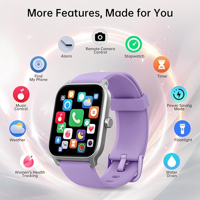 Tensky Smart Watch for Women, 1.85'' HD Touchscreen Lady Smartwatch for Android/iPhone/Samsung/(Bluetooth Call), Alexa Built-in, 100+ Sport Modes Fitness Digital Tracker,Sleep/Heart Rate/SpO2 Monitor