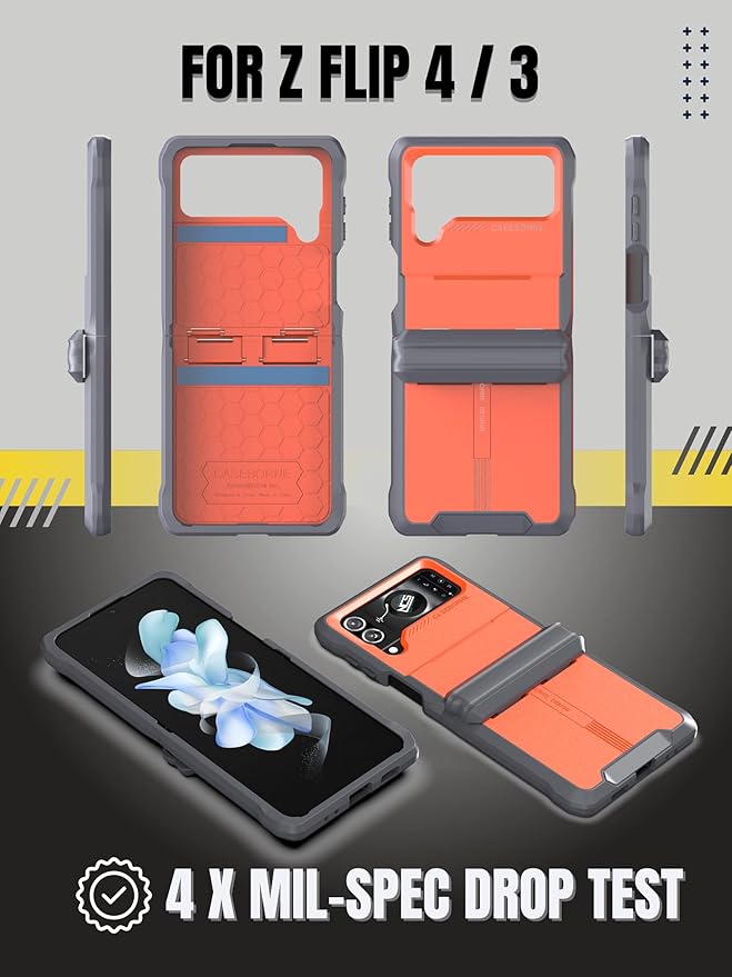 CaseBorne V Compatible with Samsung Galaxy Z Flip 4 Case/Flip 3 Case - Rugged Protective Case with Semi-Auto Hinger Cover, Full Body Multi-Layer Cover (Orange)